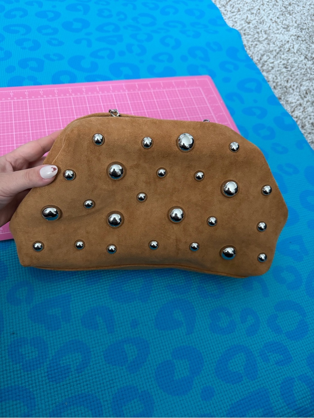 a new day Tan Suede Studded Clutch